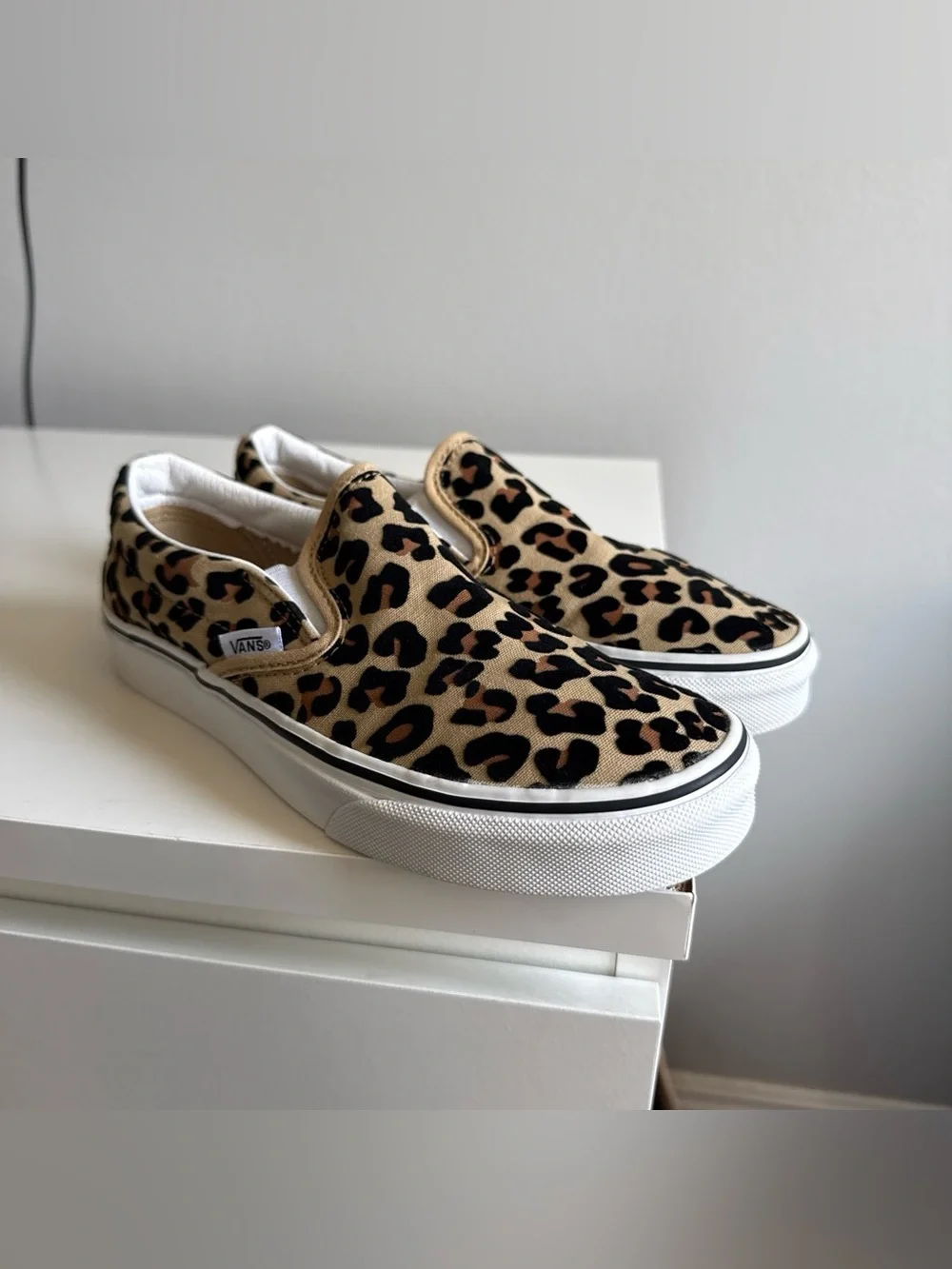 Vans Kids Leopard Print Slip-On Sneakers in Tan and Black